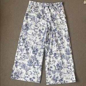 J McLaughlin Blue and White Tropical Heron Toile Print Pants sz 12